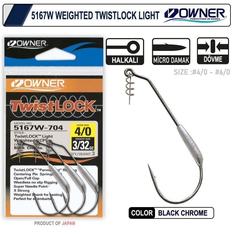 Owner 5167w Weighted Twistlock Light No:5-0 Black Chrome İğne