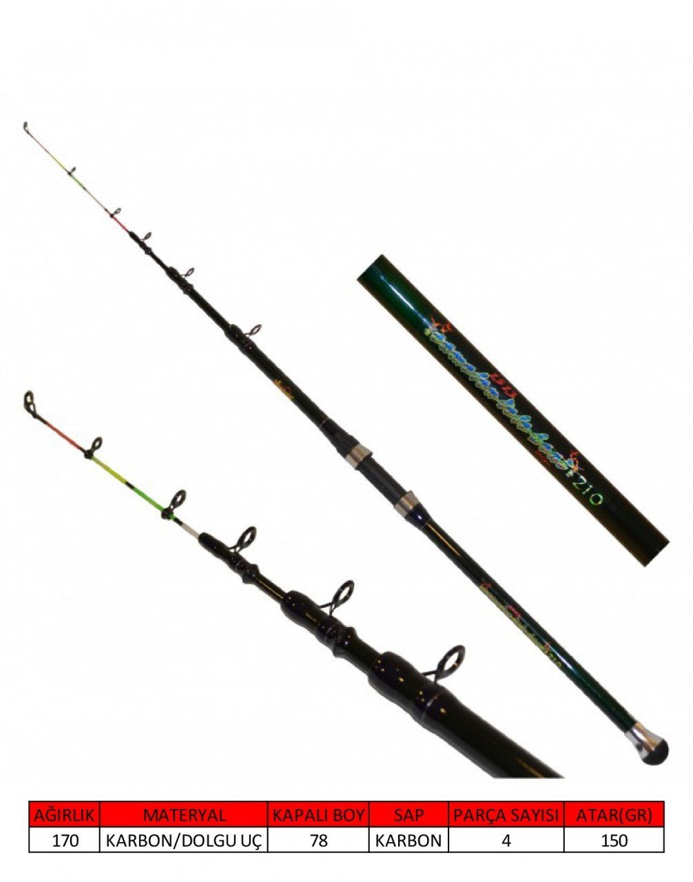 Captain 1513 Camelon Tele Boat Teleskobik Tekne Kamışı 150gr Atar