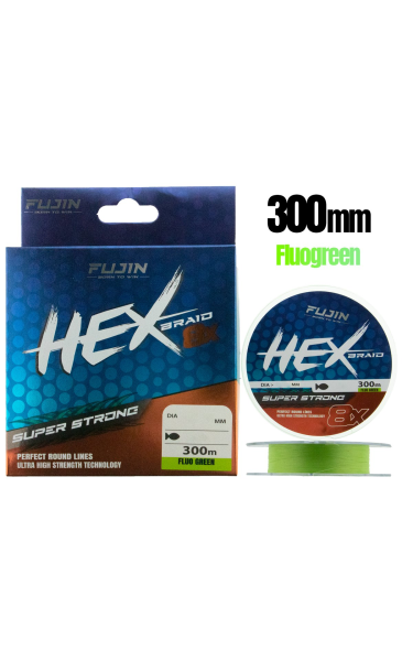 Fujin Hex Braid 8x 0.12 mm 300mt Fluo Green 8 Örgü PE İp Misina