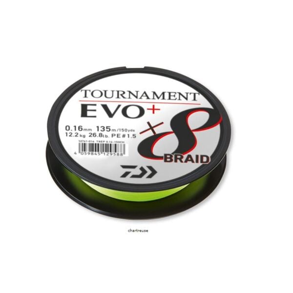 Daiwa Tournament EVO+ 8B 0.18mm 135mt Chartreuse 8 Örgü İp Misina 15.8kg Çeker