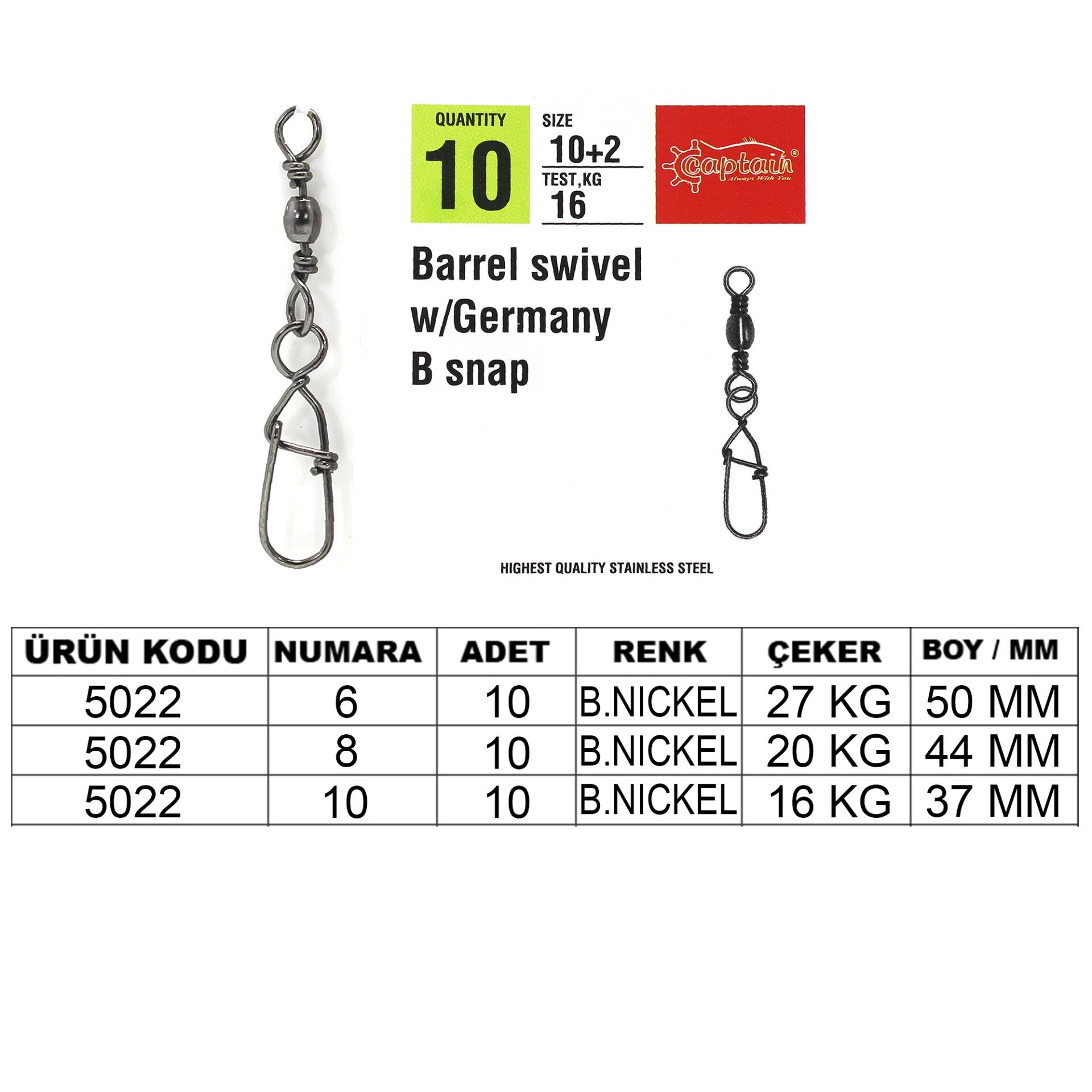 Captain 5022 Germany Klips 10'lu Paket Black Nikel 6+4