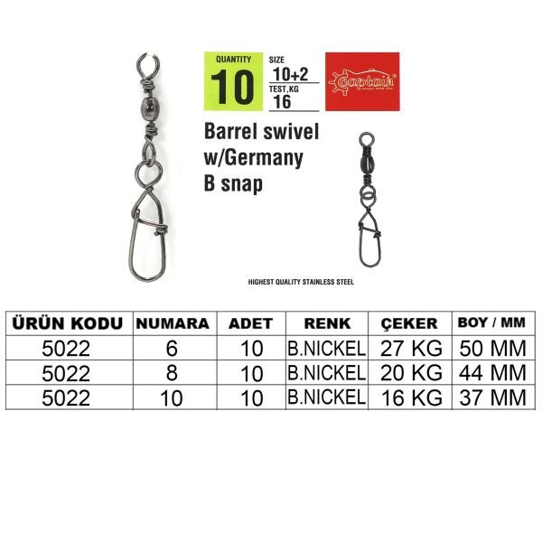 Captain 5022 Germany Klips 10'lu Paket Black Nikel 10+2