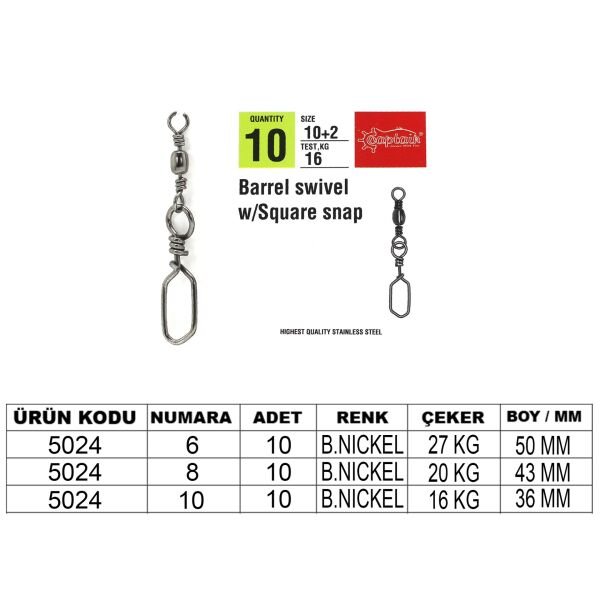 Captain 5024 Square Klips 10'lu Paket Black Nikel 6+4