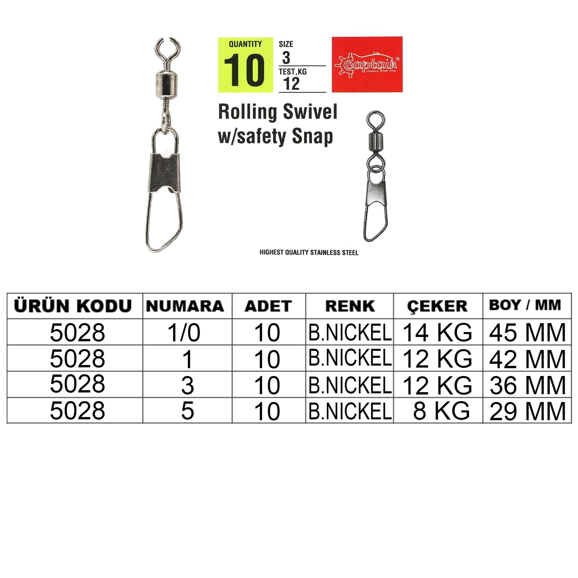 Captain 5028 Klips Safety 10'lu Paket Black Nikel 1/0