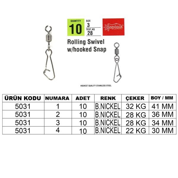 Captain 5031 Hoked Klips 10'lu Paket Black Nikel 2