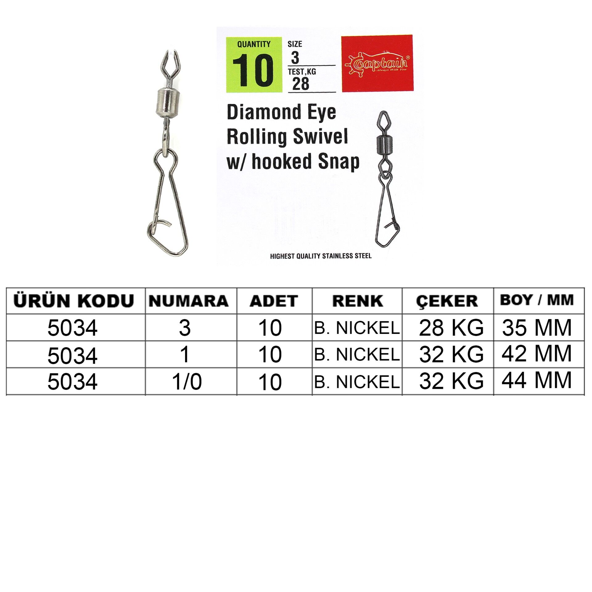 Captain 5034 Diamond Hoked Klips 10'lu Paket Black Nikel 1
