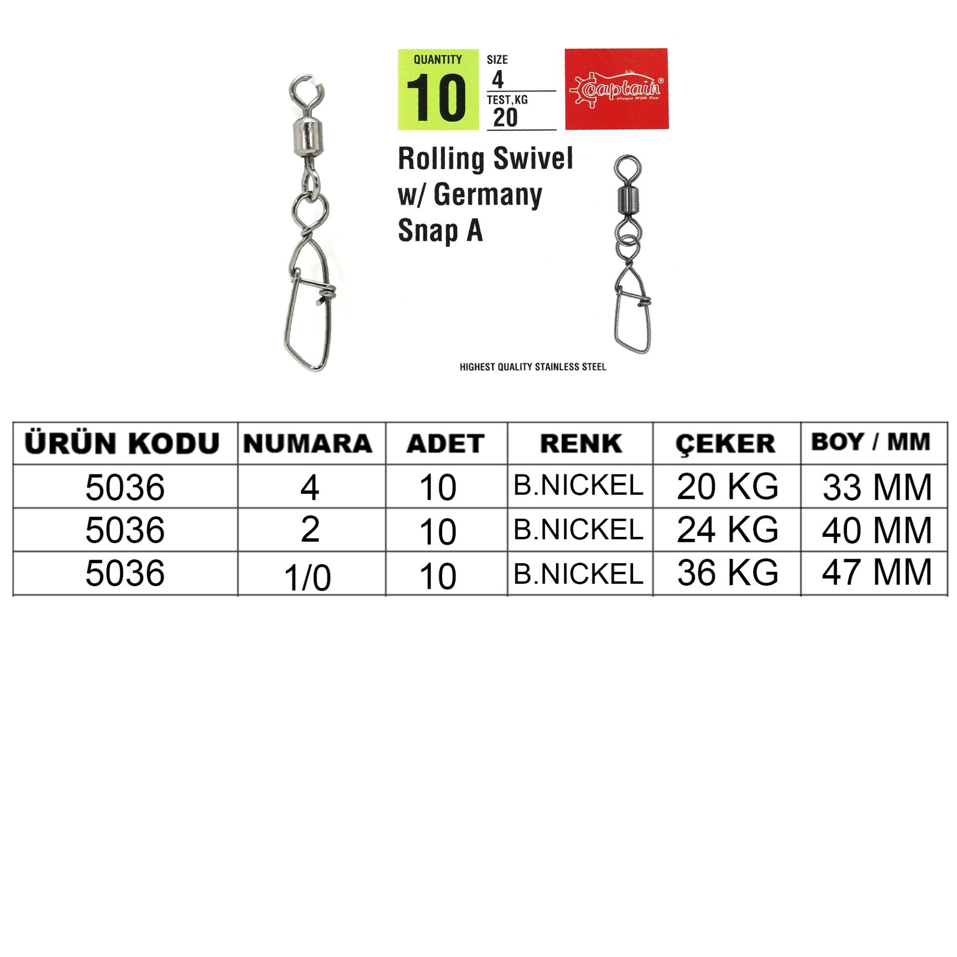 Captain 5036 Germany-A Klips 10'lu Paket Black Nikel 4