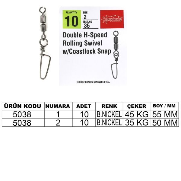 Captain 5038 Double Fırdöndülü Coastlok Klips 10'lu Paket Black Nikel 1