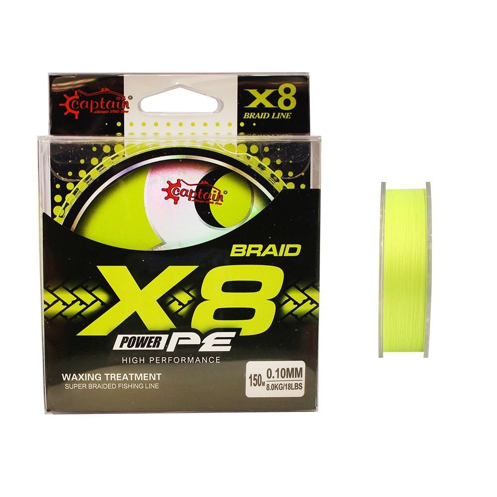 Captain X8 Power PE 8 Örgü Spin İp Misina 150mt Lemon Yellow 0.14 mm
