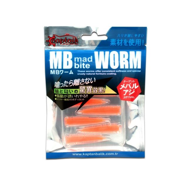 Captain 3518 Mad Bite Earth Worm 4 cm Aromalı LRF Silikon Yem 8'li Set Turuncu