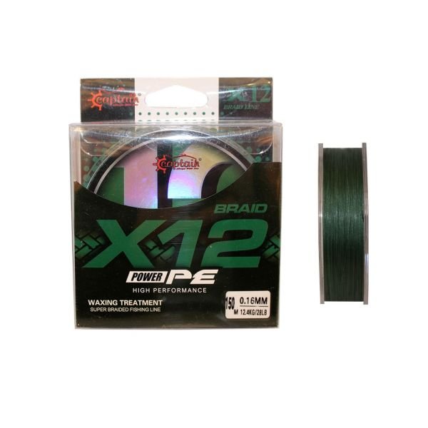 Captain X12 Power PE 12 Örgü Spin İp Misina 150mt Dark Green 0.24 mm