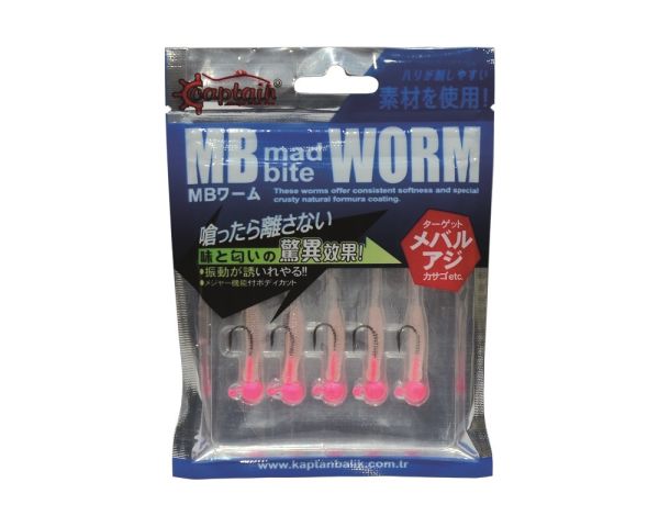 Captain 3521 Mad Bite 4cm Jig Headli Worm LRF Silikon Yem 5'li Set Pink