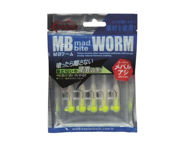 Captain 3521 Mad Bite 4cm Jig Headli Worm LRF Silikon Yem 5'li Set Yellow
