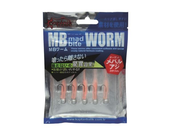 Captain 3521 Mad Bite 4cm Jig Headli Worm LRF Silikon Yem 5'li Set Gümüş