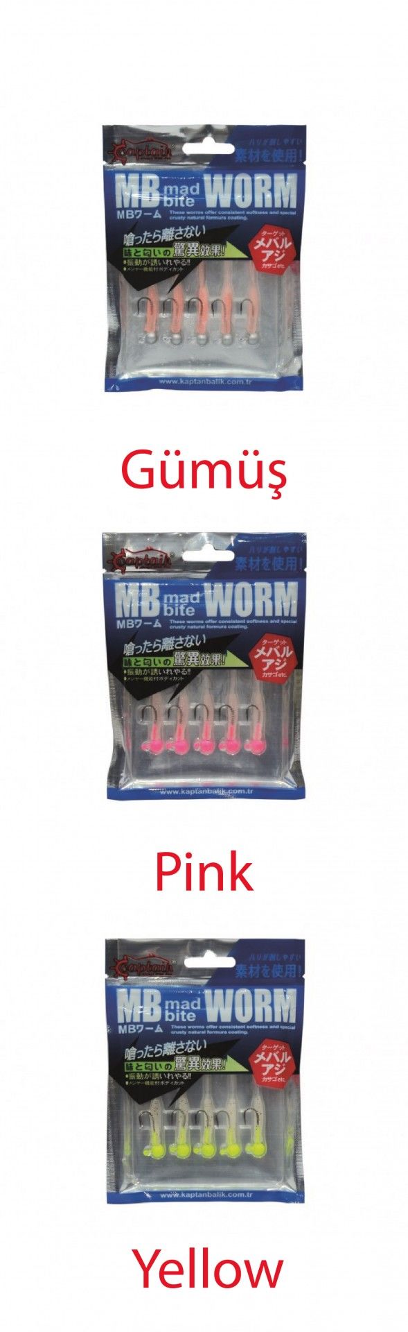 Captain 3521 Mad Bite 4cm Jig Headli Worm LRF Silikon Yem 5'li Set Gümüş