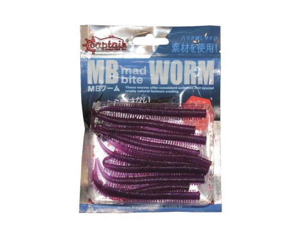 Captain 3523 Mad Bite Eart Worm 8cm Aromalı LRF Silikon Yem 10'lu Set Mor