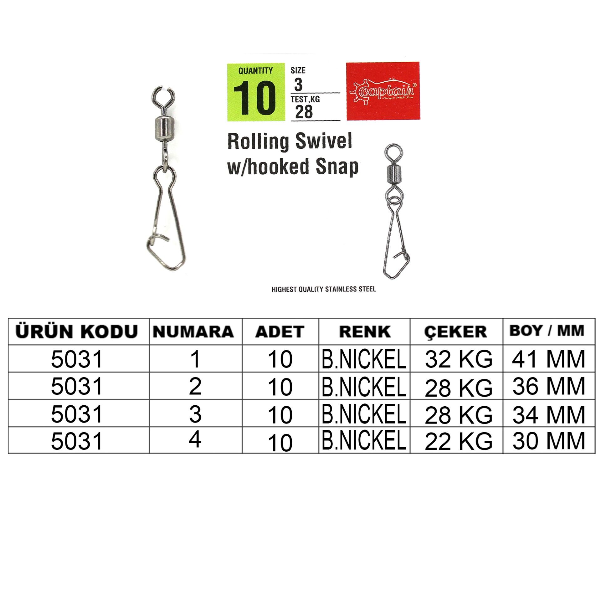 Captain 5031 Hoked Klips 10'lu Paket Black Nikel 6