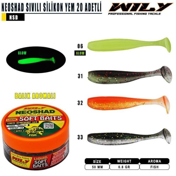 Wily Neoshad Renk:31 5cm Balık Aromalı Sıvılı Silikon Yem 20 Adet