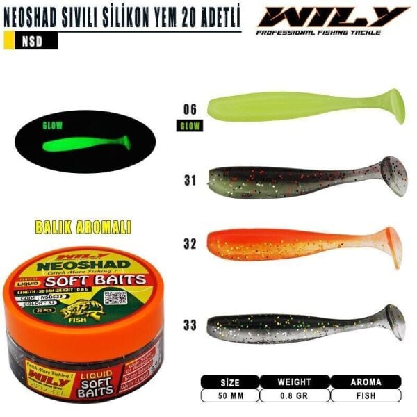 Wily Neoshad Renk:33 5cm Balık Aromalı Sıvılı Silikon Yem 20 Adet