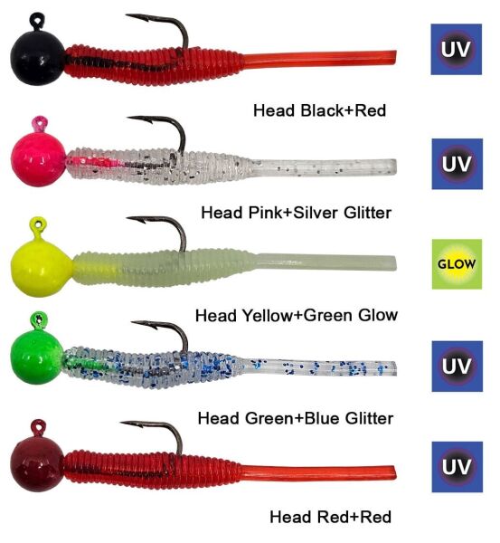 Kendo Hook Worm Jighead+Lrf Silikonu 2gr+4.5cm 5 Adet Head Yellow+Green Glow