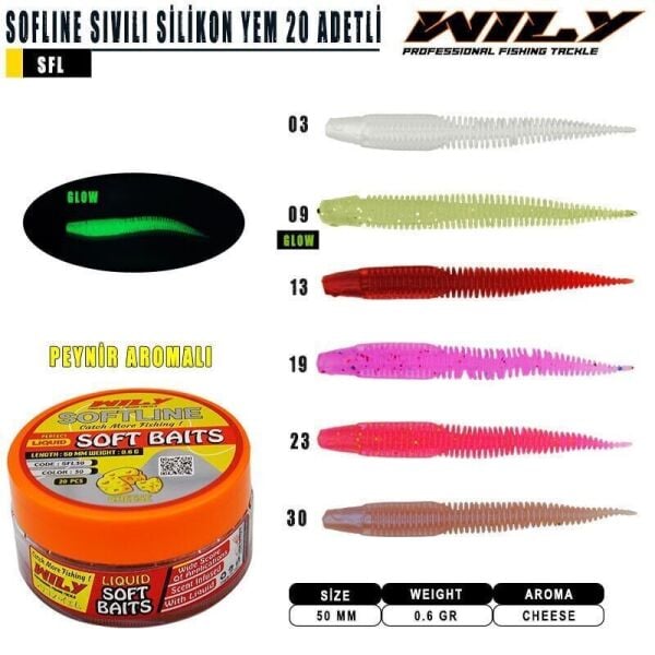 Wily Softline Renk:23 5cm Peynir Aromalı Sıvılı Silikon Yem 20 Adet