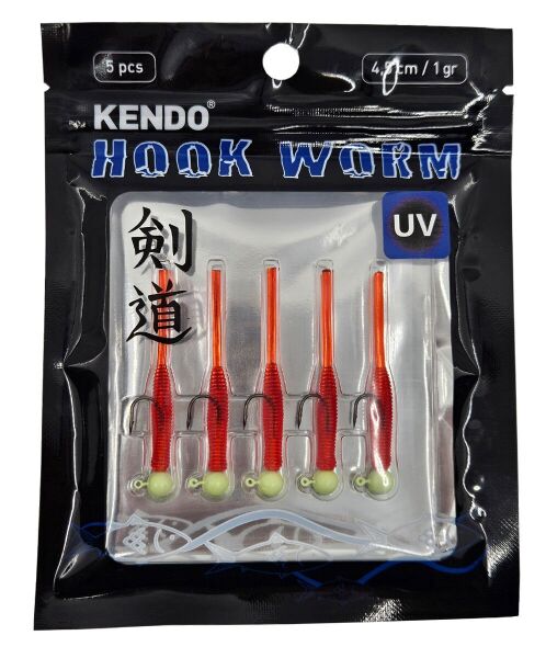 Kendo Hook Worm Jighead+Lrf Silikonu 1gr+4.5cm 5 Adet Head Black+Glow Green