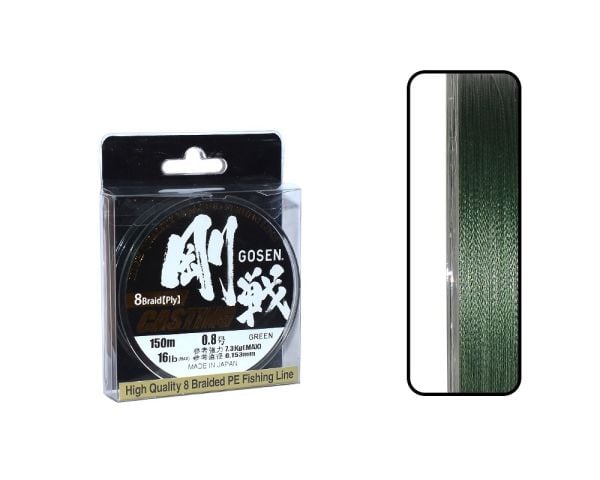 Gosen W8 Casting 0.153 mm 150m Yeşil PE 8 Örgü Spin İp Misina 7.3kg Çeker