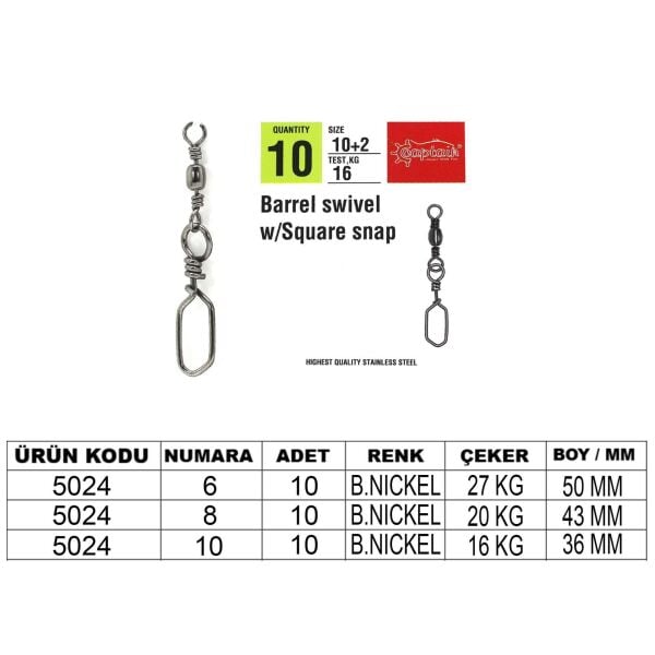 Captain 5024 Square Klips 10lu Paket Black Nikel