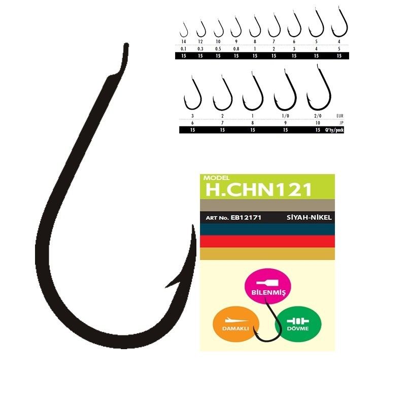 Hayabusa HCHN 121 Kısa Pala Dövme Olta İğnesi 15'li Paket Black Nikel 4