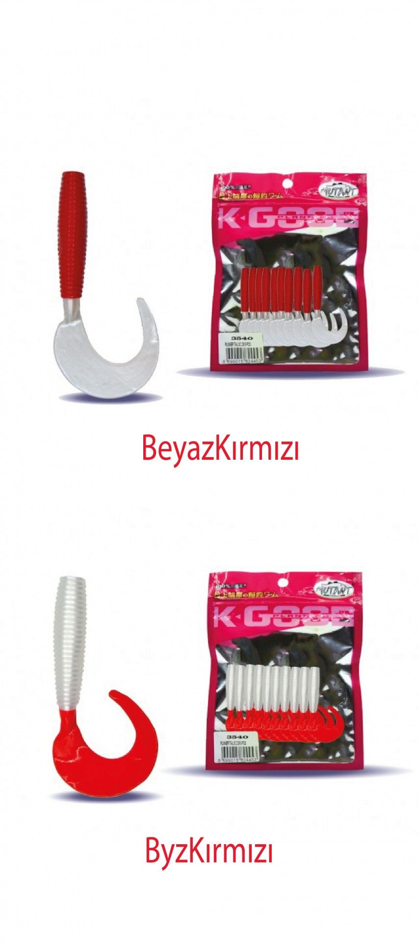 Mutant 3540 Micro Snap 6cm Levrek Silikonu 10'lu Paket Suni Yem BeyazKırmz