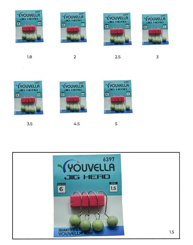 Youvella 6397 Mafsallı LRF Jig Head Glow Head 4'lü Paket 1.5 gr