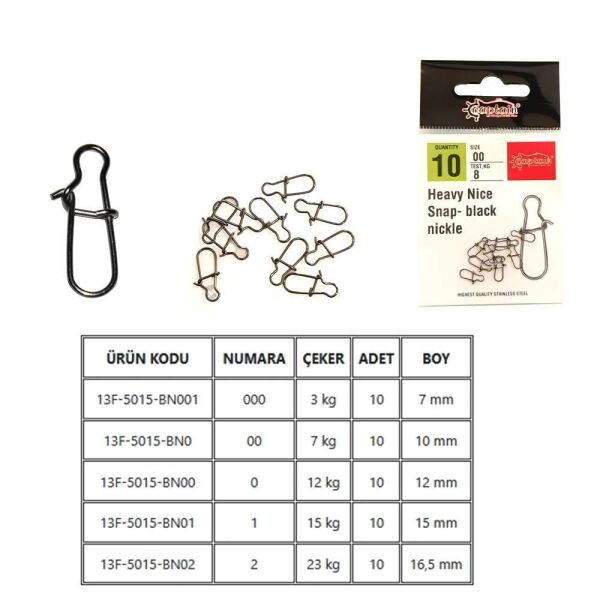 Captain 5015 Sahte Balık Klipsi Snap İnox 10lu Paket Black Nikel