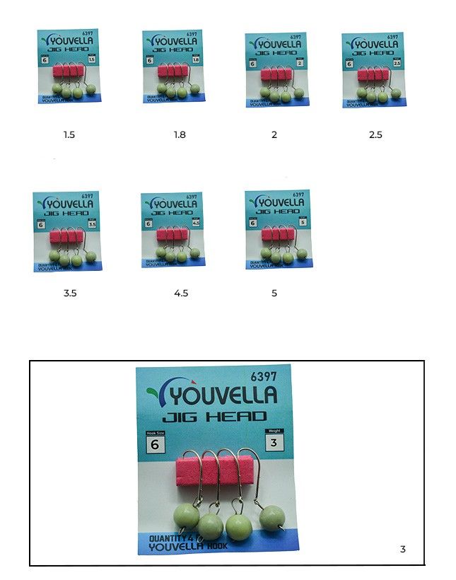 Youvella 6397 Mafsallı LRF Jig Head Glow Head 4'lü Paket 3 gr