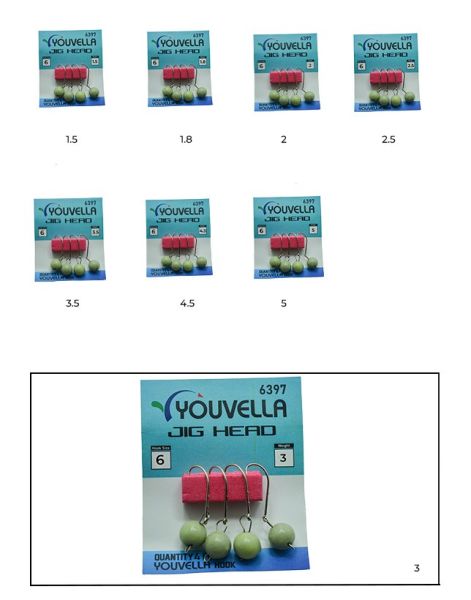 Youvella 6397 Mafsallı LRF Jig Head Glow Head 4'lü Paket 3 gr