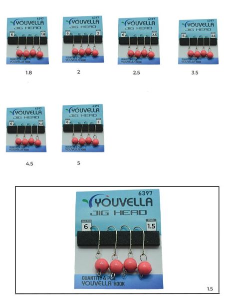 Youvella 6397 Mafsallı LRF Jig Head Pink Glow Head 4'lü Paket 1.5 gr