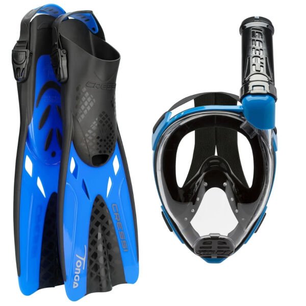 Cressi Baron Maske Şnorkel + Tonga Palet Seti BLACK-BLUE - L-XL